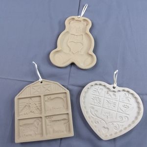 Pampered Chef Stoneware Cookie Molds Garden Teddy Bear Heart Summer Wreath Set